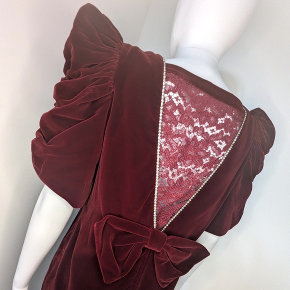 VINTAGE 1980s Dark Red Velvet Party Dress - Picture 8 of 8
